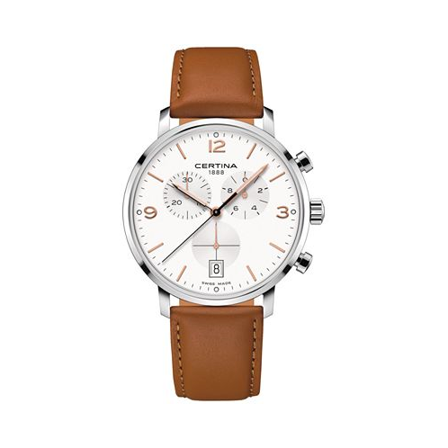 Certina Mens Swiss Chronograph DS Caimano Brown Leather Strap Watch 42mm