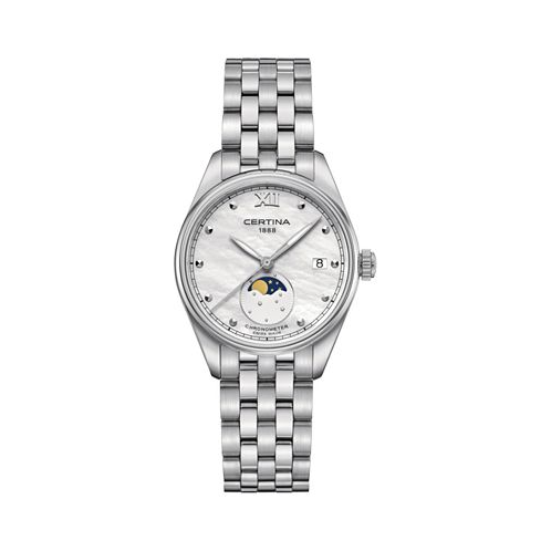 Certina Womens Swiss DS-8 Moon Phase Stainless Steel Bracelet Watch 33mm