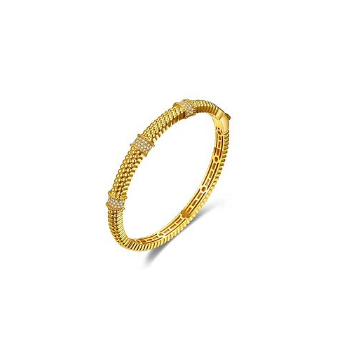 Rachel Glauber 14k Gold Plated with Cubic Zirconia 3D Textured Bangle Bracelet