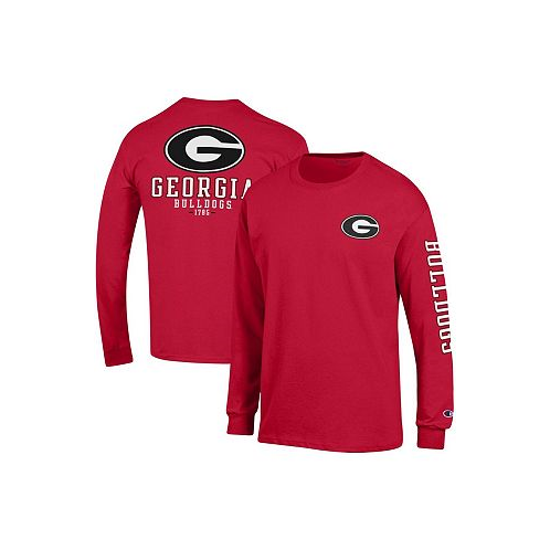 Champion Mens Red Georgia Bulldogs Team Stack Long Sleeve T-shirt