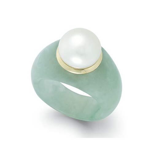 Macys Cultured Freshwater Pearl Jade Ring in 14k Gold (9mm)