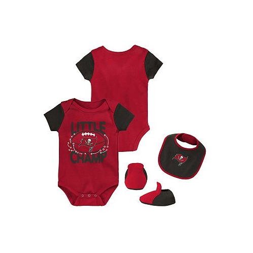 Outerstuff Newborn and Infant Boys and Girls Red Black Tampa Bay Buccaneers Little Champ Three-Piece Bodysuit Bib and Booties Set