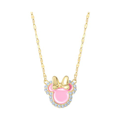 Disney Cubic Zirconia & Pink Enamel Minnie Mouse 18 Pendant Necklace in 18k Gold-Plated Sterling Silver