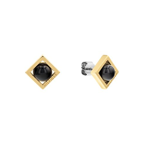 Tommy Hilfiger Womens Onyx Circle Gold-Tone Stainless Steel Earring