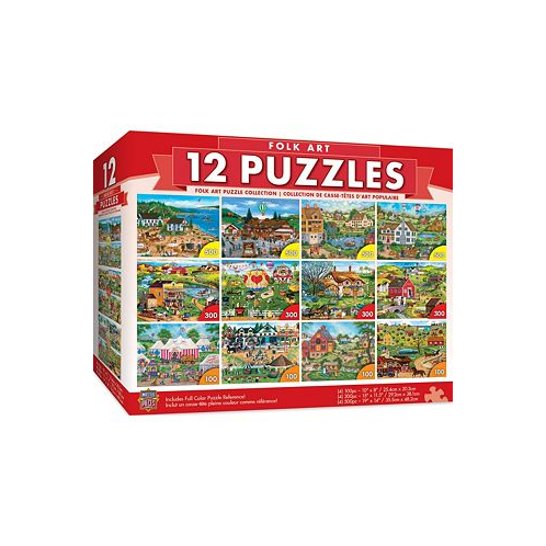 Masterpieces Folk Art Jigsaw Puzzle Collection - 12 Pack for Adults