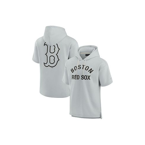 Fanatics Signature Mens and Womens Gray Boston Red Sox Super Soft Fleece Short Sleeve Hoodie