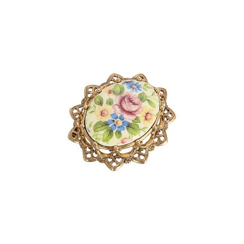2028 Glass Oval Floral Brooch