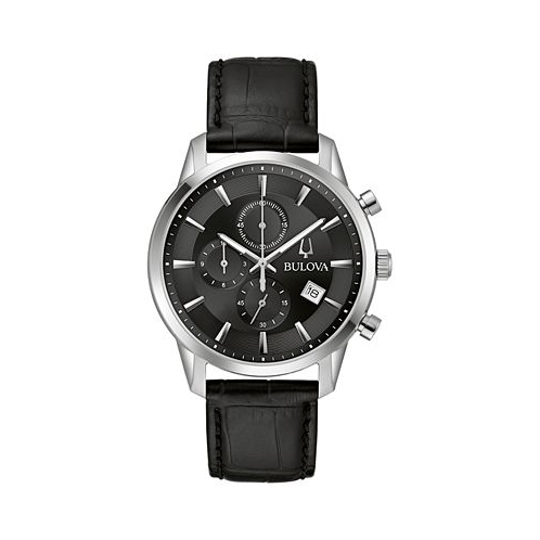 Bulova Mens Chronograph Classic Sutton Black Leather Strap Watch 41mm