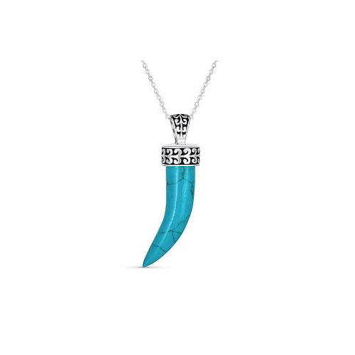 Bling Jewelry Tooth Amulet Blue Turquoise Gemstone Cornicello Italian Horn L Chili Pepper Pendant Necklace Western Jewelry For Men Oxidized Sterling Silver Scroll