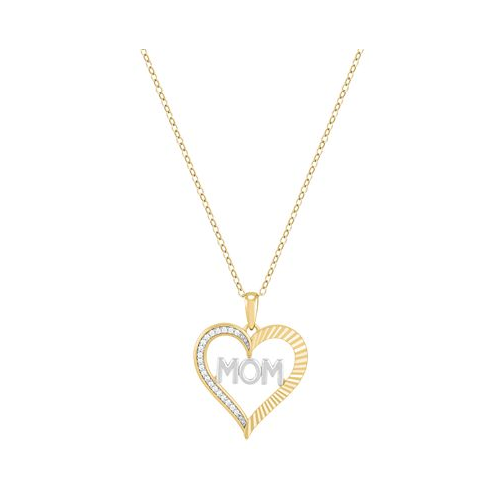 Macys Diamond Mom Heart 18 Pendant Necklace (1/10 ct. t.w.) in Sterling Silver & 14k Gold-Plate