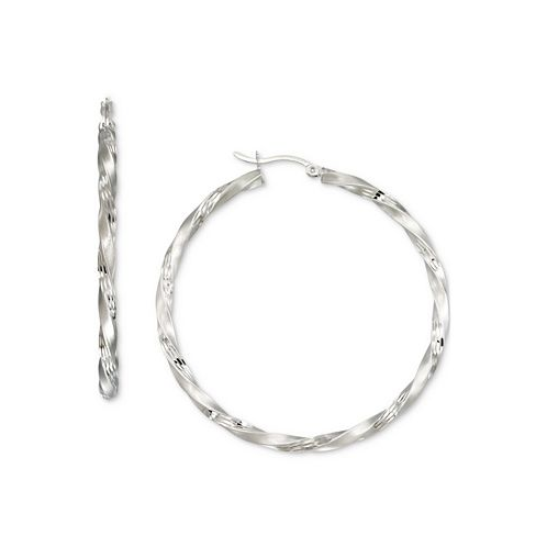 Macys Twisted Satin Finished Round Hoop Earrings in 14k Gold Over Sterling Silver and Sterling Silver