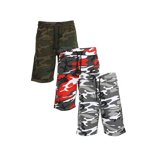 Galaxy By Harvic Mens Camo Printed French Terry Shorts Pack of 3