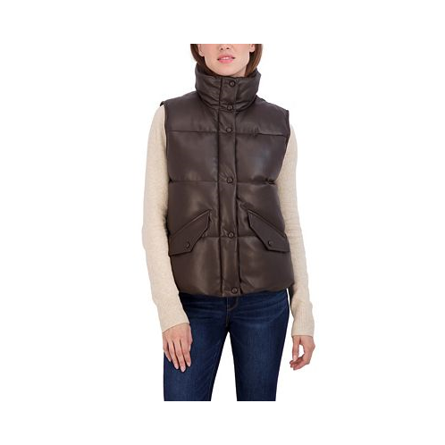 Sebby Collection Womens Faux Leather Puffer Vest