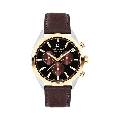 Movado Mens Datron Swiss Quartz Chrono Brown Leather Watch 40mm