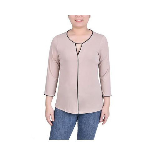 NY Collection Womens 3/4 Sleeve Piped Top