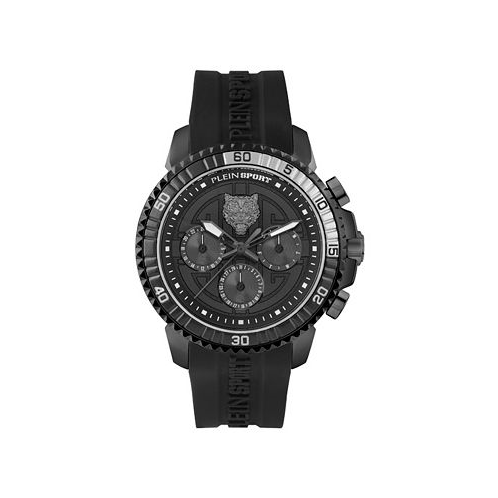 Plein Sport Mens Chronograph Date Quartz Powerlift Black Silicone Strap Watch 45mm