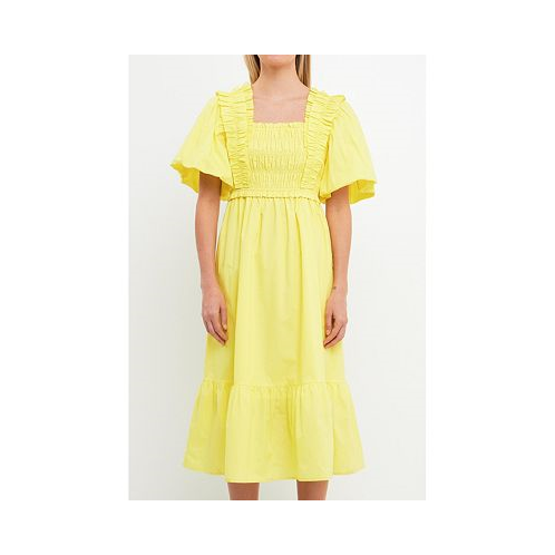 English Factory Womens Puff-Sleeved Midi Dress
