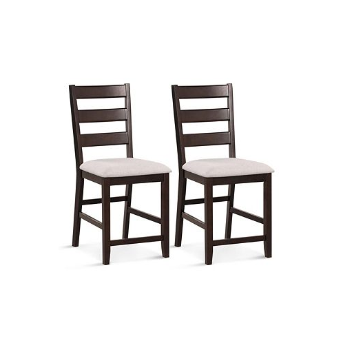 Costway Set of 2 Upholstered Bar Stools 24 Rubber Wood Dining Chairs with High Back