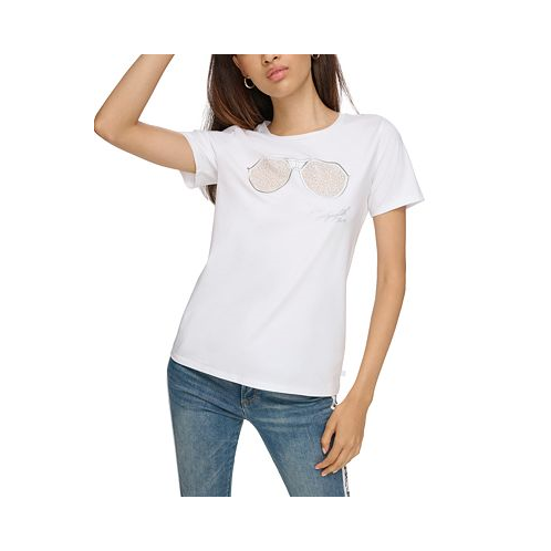 KARL LAGERFELD PARIS Womens Embellished Sunglasses T-Shirt