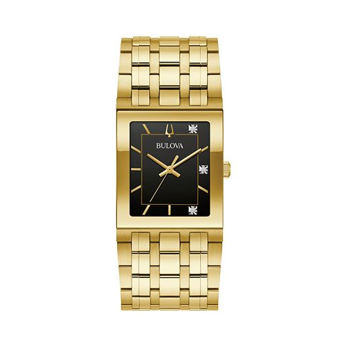 Bulova Mens Marc Anthony Modern Quadra Diamond Accent Gold-Tone Stainless Steel Bracelet Watch 30mm