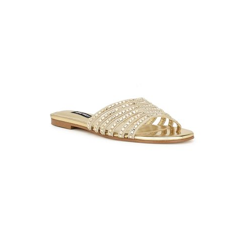 Nine West Womens Lacee Slip-On Strappy Embellished Flat Sandals