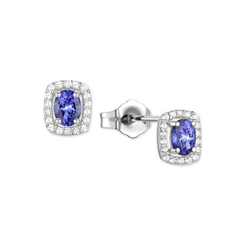 Macys Lab-Grown Sapphire (3/8 ct. t.w.) & Lab-Grown White Sapphire (1/8 ct. t.w.) Oval Halo Stud Earrings in Sterling Silver (Also in Additional Gemstones)