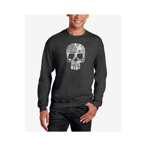 LA Pop Art Mens Rock N Roll Skull Word Art Crewneck Sweatshirt