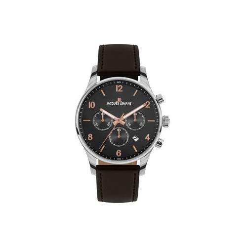 Jacques Lemans Mens London Watch with Leather Strap Solid Stainless Steel Chronograph 1-2126