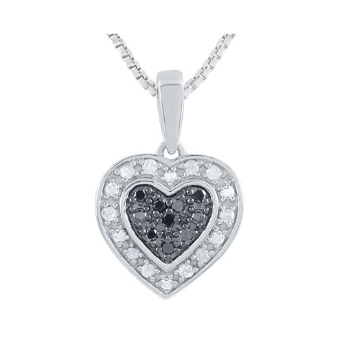 Macys Black & White Diamond Heart Drop 18 Pendant Necklace (1/6 ct. t.w.) in Sterling Silver