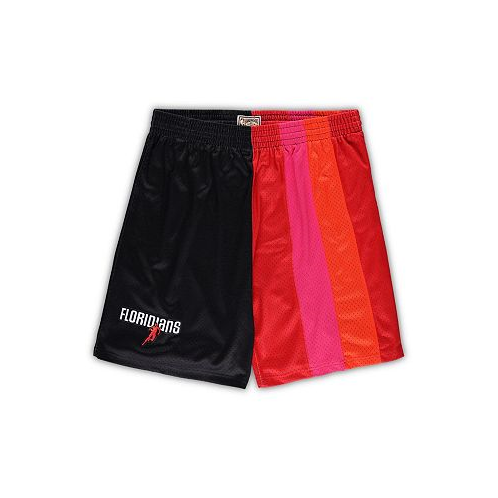 Mitchell & Ness Mens Black Red Miami Heat Big & Tall Hardwood Classics Split Swingman Shorts