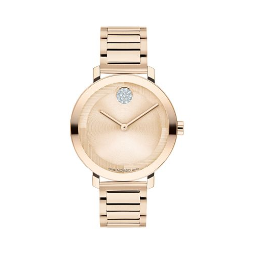 Movado Womens Bold Evolution 2.0 Swiss Quartz Ionic Plated Carnation Gold-Tone Steel Watch 34mm