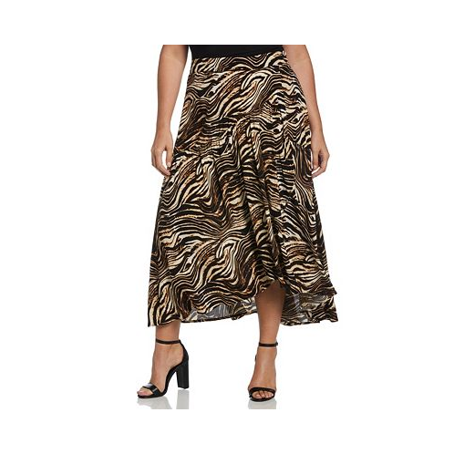 ELLA Rafaella Plus Size Printed Crepe Faux Wrap Skirt