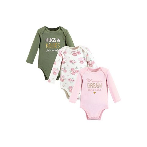 Hudson Baby Baby Girls Cotton Long-Sleeve Bodysuits Mom Dad Floral 3-Pack