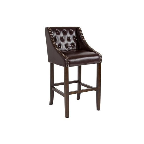 MERRICK LANE Hadleigh Upholstered Barstool 30 High Transitional Tufted Barstool With Accent Nail Trim
