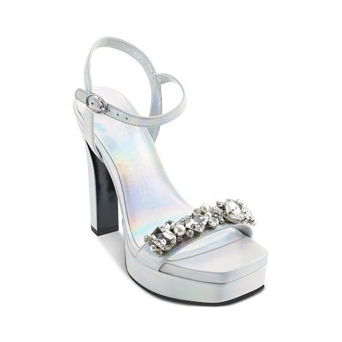 KARL LAGERFELD PARIS Womens Jala Embellished Ankle-Strap Platform Sandals