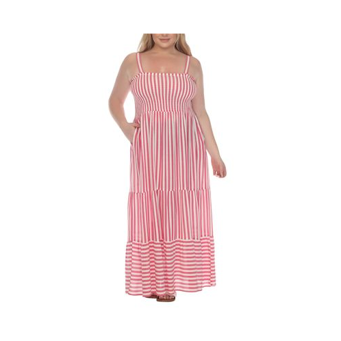 Raviya Plus Size Striped Tiered Maxi Cover-Up Dress
