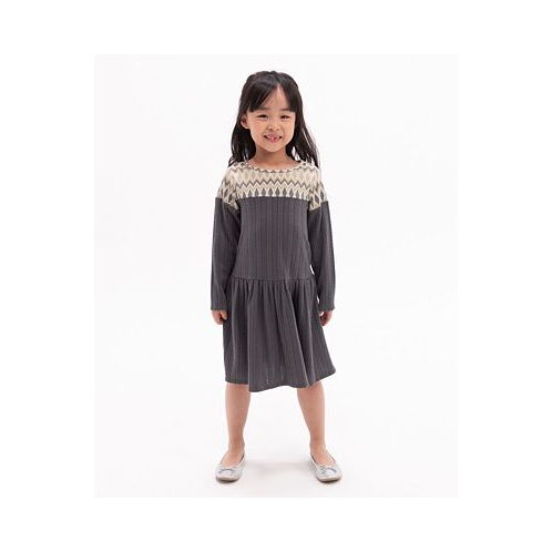 Rare Editions Toddler Girls Long Sleeve Drop Waist Rib Knit Dress