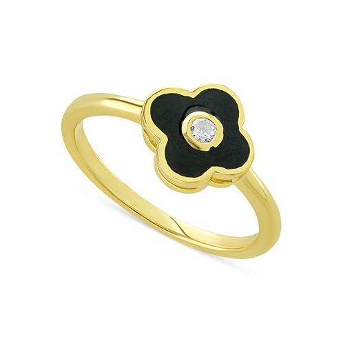 Giani Bernini Cubic Zirconia & Black Enamel Clover Ring in 14k Gold-Plated Sterling Silver