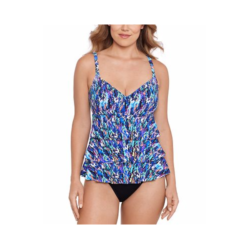 Swim Solutions Womens Printed Tiered Fauxkini One-Piece Swimsuit