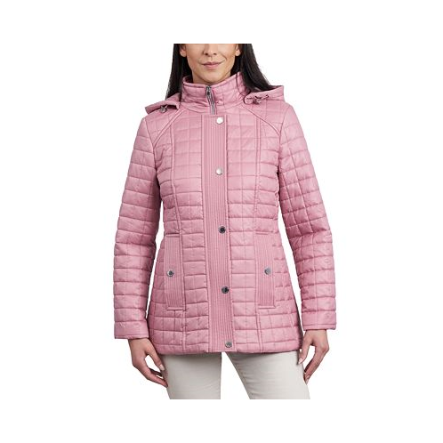 London Fog Womens Petite Hooded Quilted Water-Resistant Coat