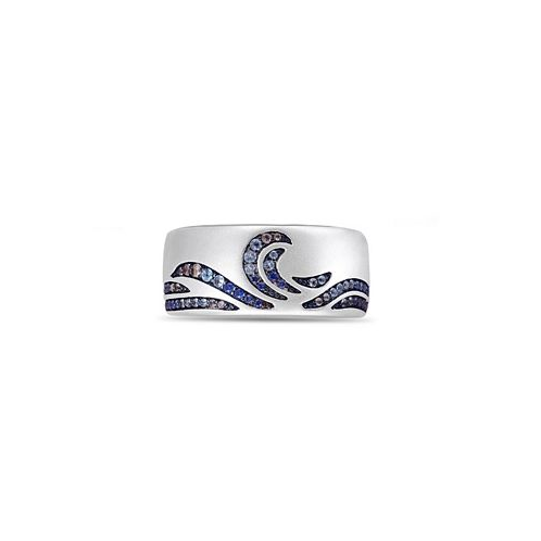 LuvMyJewelry Surf Up Design Sterling Silver Blue Sapphire Topaz Gemstone Band Men Ring