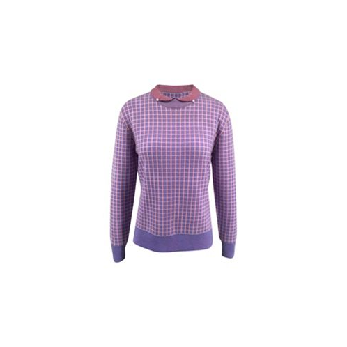 Bellemere New York Bellemere Womens Merino Tweed Pullover With Pearl Polo Collar Sweater