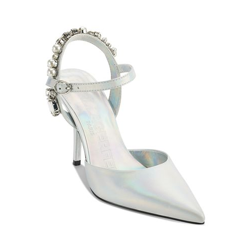 KARL LAGERFELD PARIS Shelli Embellished Ankle-Strap Pointed-Toe Pumps