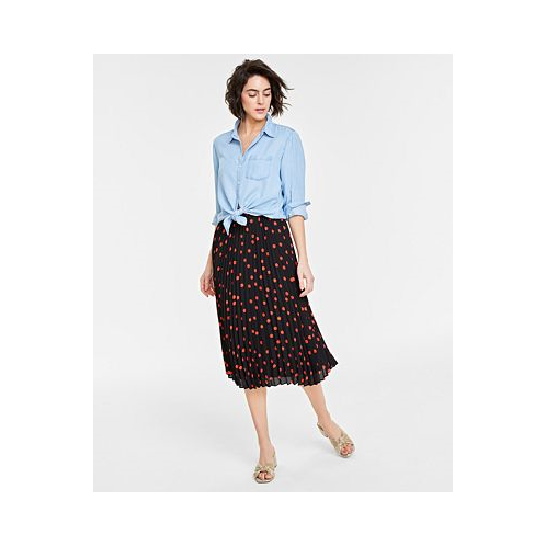 On 34th Womens Printed Pleated A-Line Midi Skirt