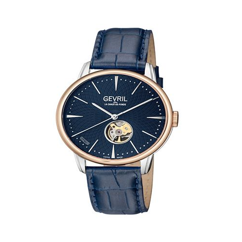 Gevril Mens Mulberry Blue Leather Watch 42mm