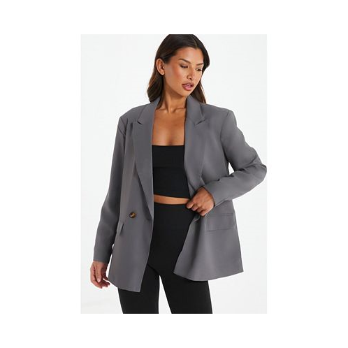 QUIZ Womens Woven Oversized Double-Breasted Tailored Blazer