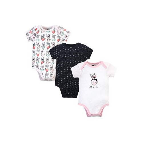 Hudson Baby Baby Girls Cotton Bodysuits 3pk Black Bonjour