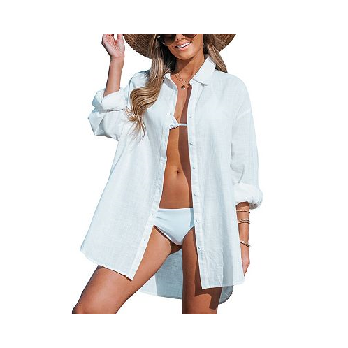 CUPSHE Womens Long Sleeve Cover-Up Shirt Dress