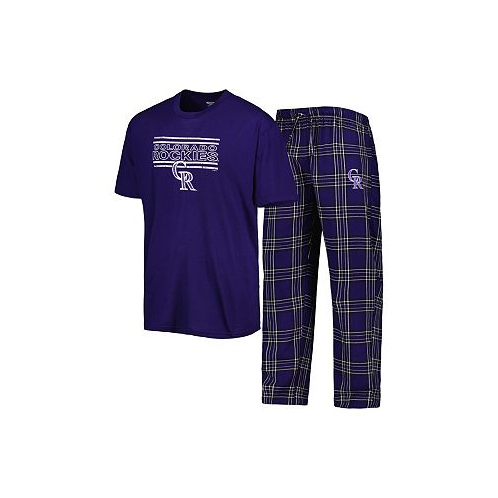 Concepts Sport Mens Purple Black Distressed Colorado Rockies Badge T-shirt and Pants Sleep Set