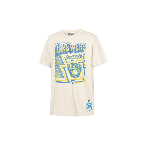 Mitchell & Ness Big Boys Cream Milwaukee Brewers Cooperstown Collection Sketch T-shirt
